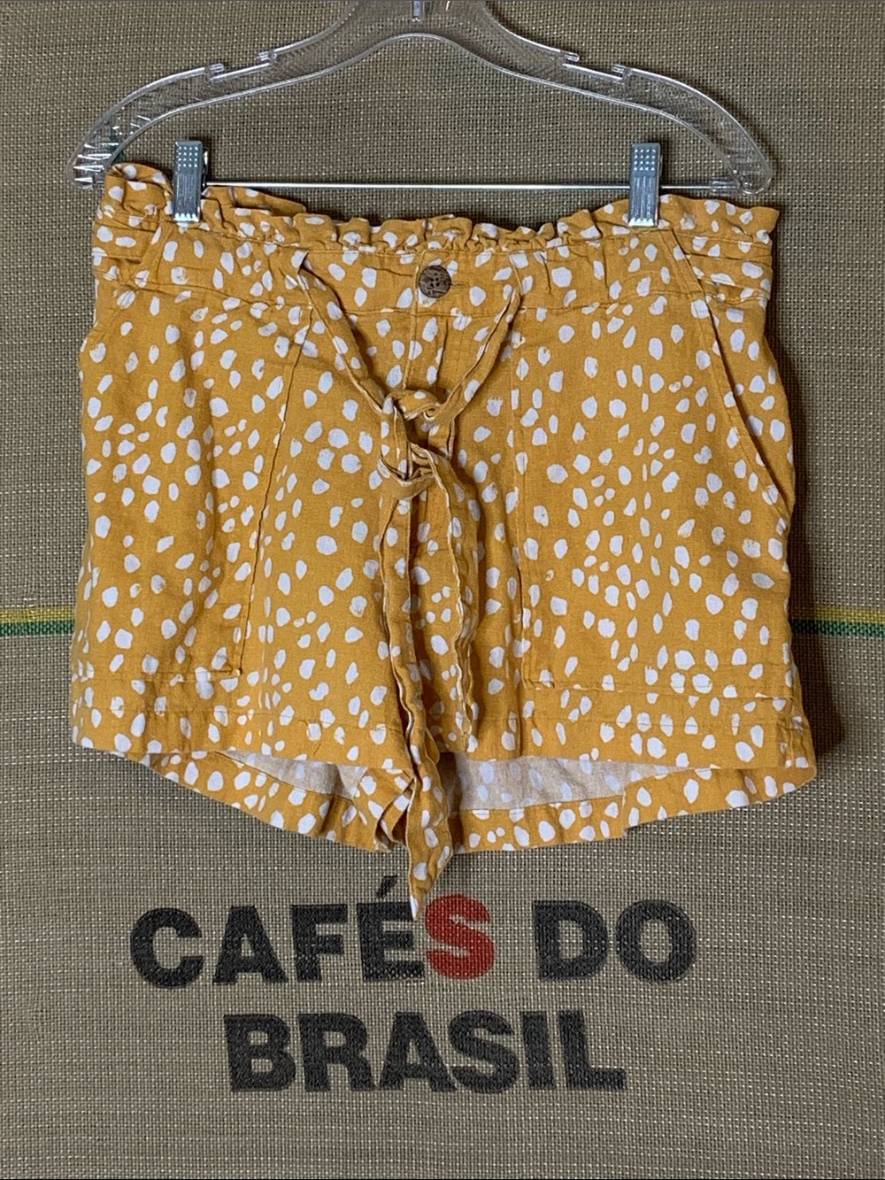 Jolt Mustard Yellow Printed High Waist Tie-Front Shorts